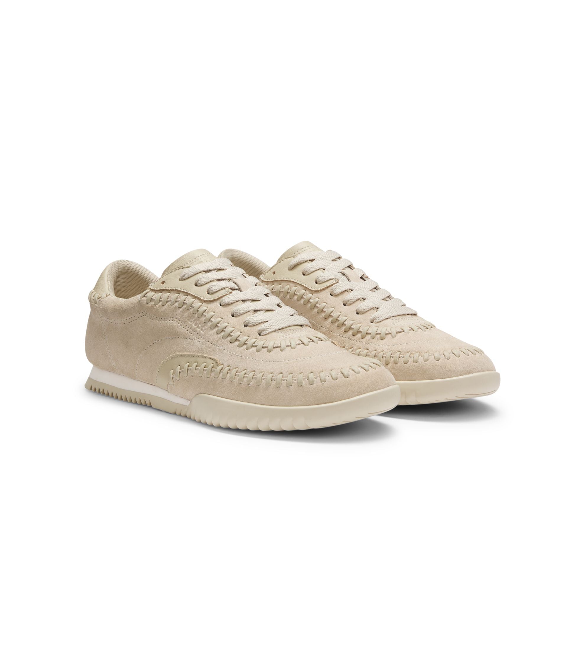 Boss Suede Leather Trainers With Whipstitching Light Beige Womens Light Beige