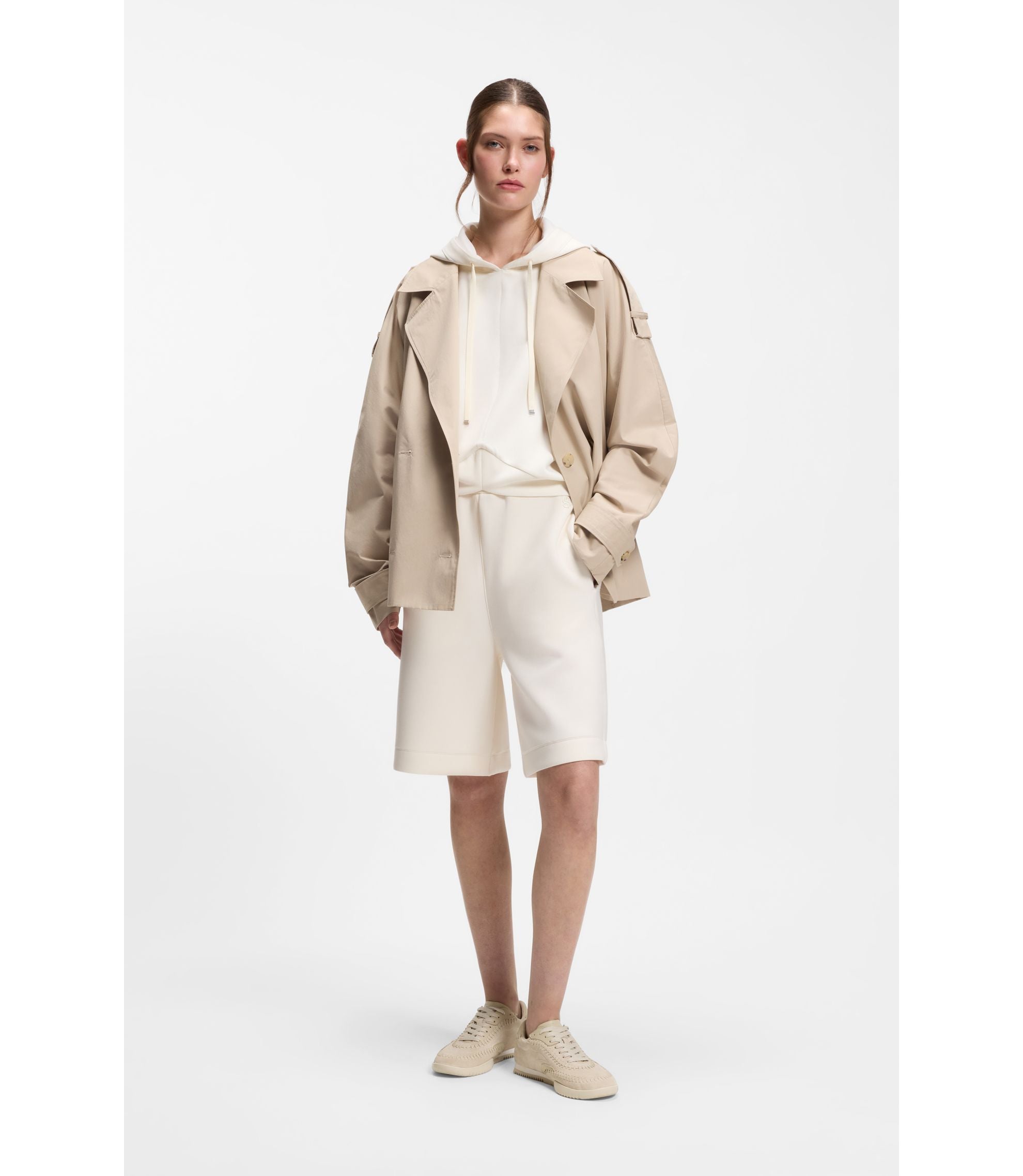 Boss Suede Leather Trainers With Whipstitching Light Beige Womens Light Beige