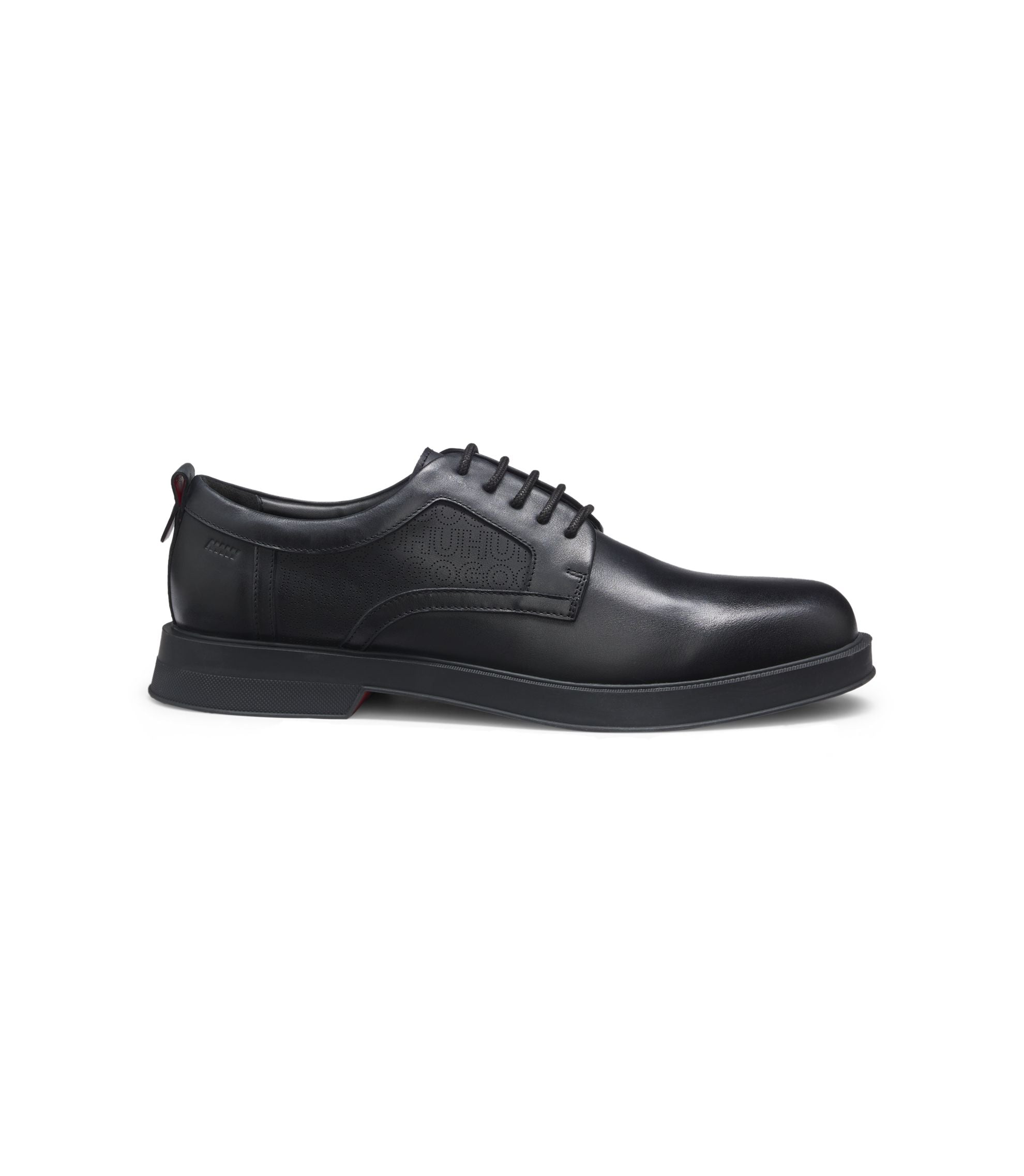 Hugo Derby Shoes In Leather With Perforated Monograms Black Black