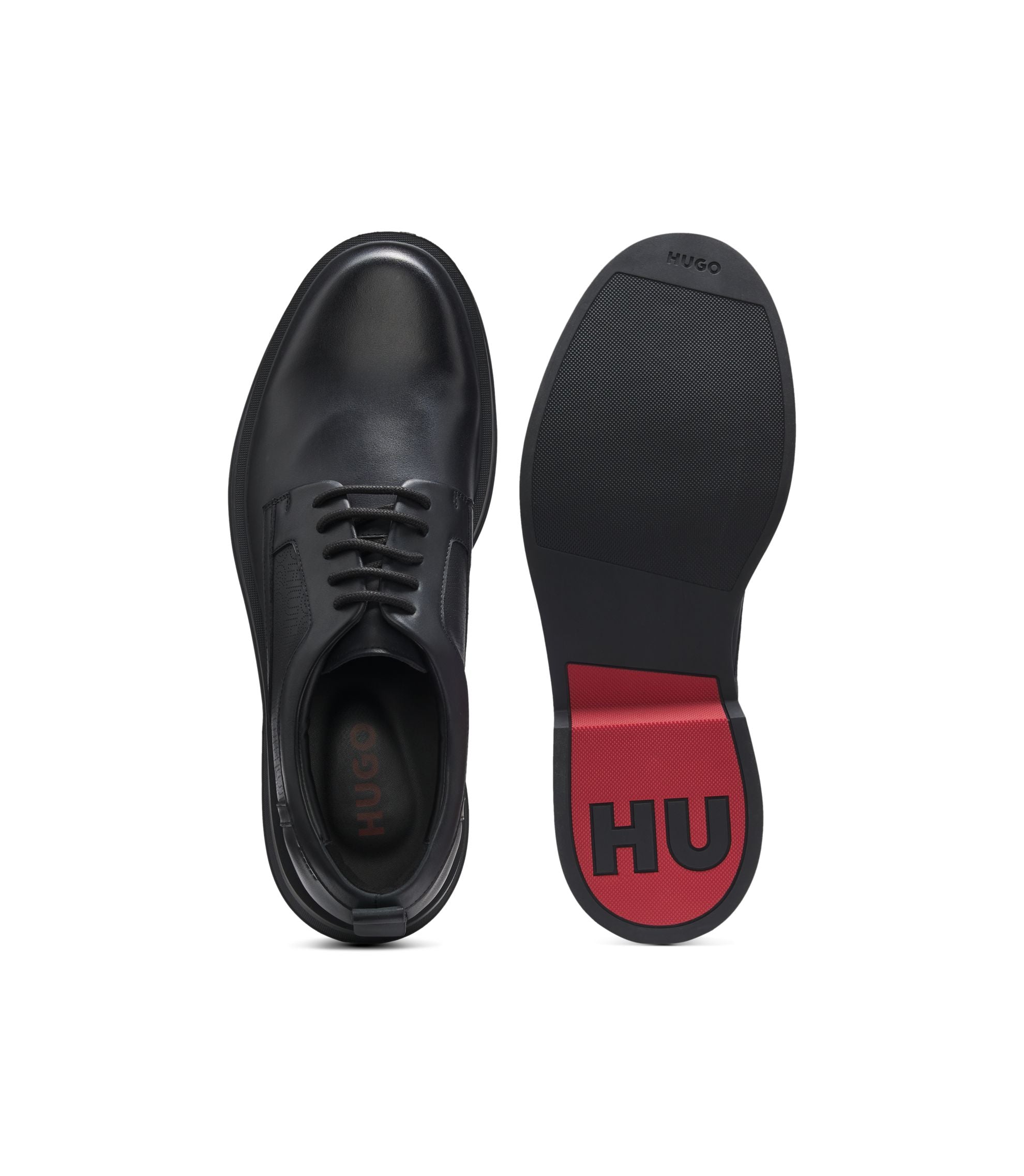 Hugo Derby Shoes In Leather With Perforated Monograms Black Black