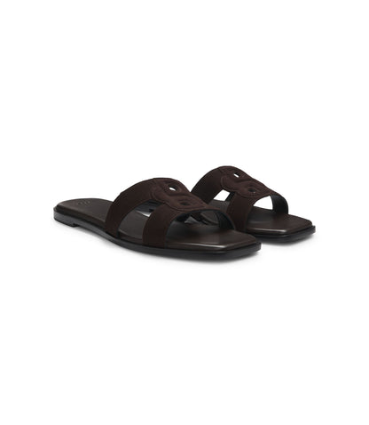 Boss Suede Slides With Stitched Double B Monogram Dark Brown Womens Dark Brown
