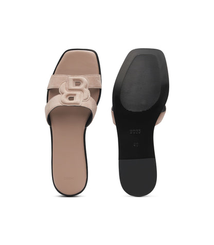 Boss Suede Slides With Stitched Double B Monogram Pink Womens Pink