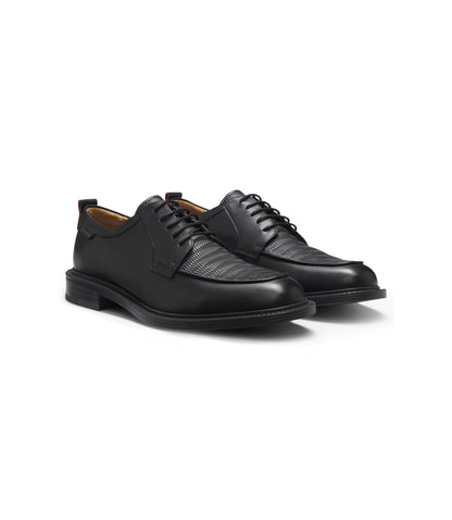 Hugo Derby Shoes In Leather With Straw Print Vamp Black Black
