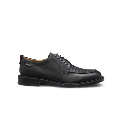 Hugo Derby Shoes In Leather With Straw Print Vamp Black Black