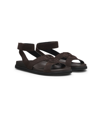 Boss Suede Sandals With Double B Monogram Dark Brown Womens Dark Brown