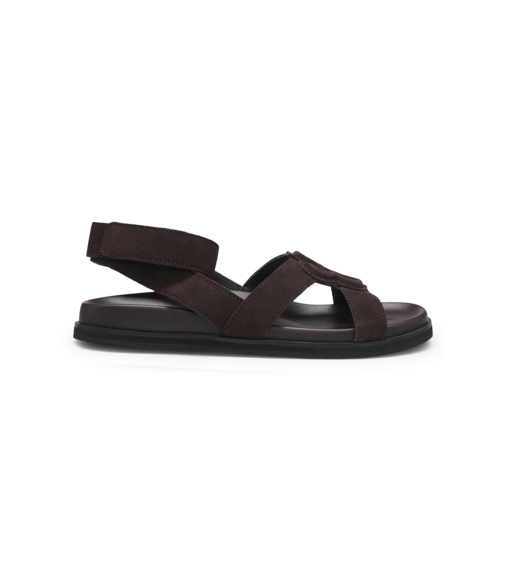 Boss Suede Sandals With Double B Monogram Dark Brown Womens Dark Brown