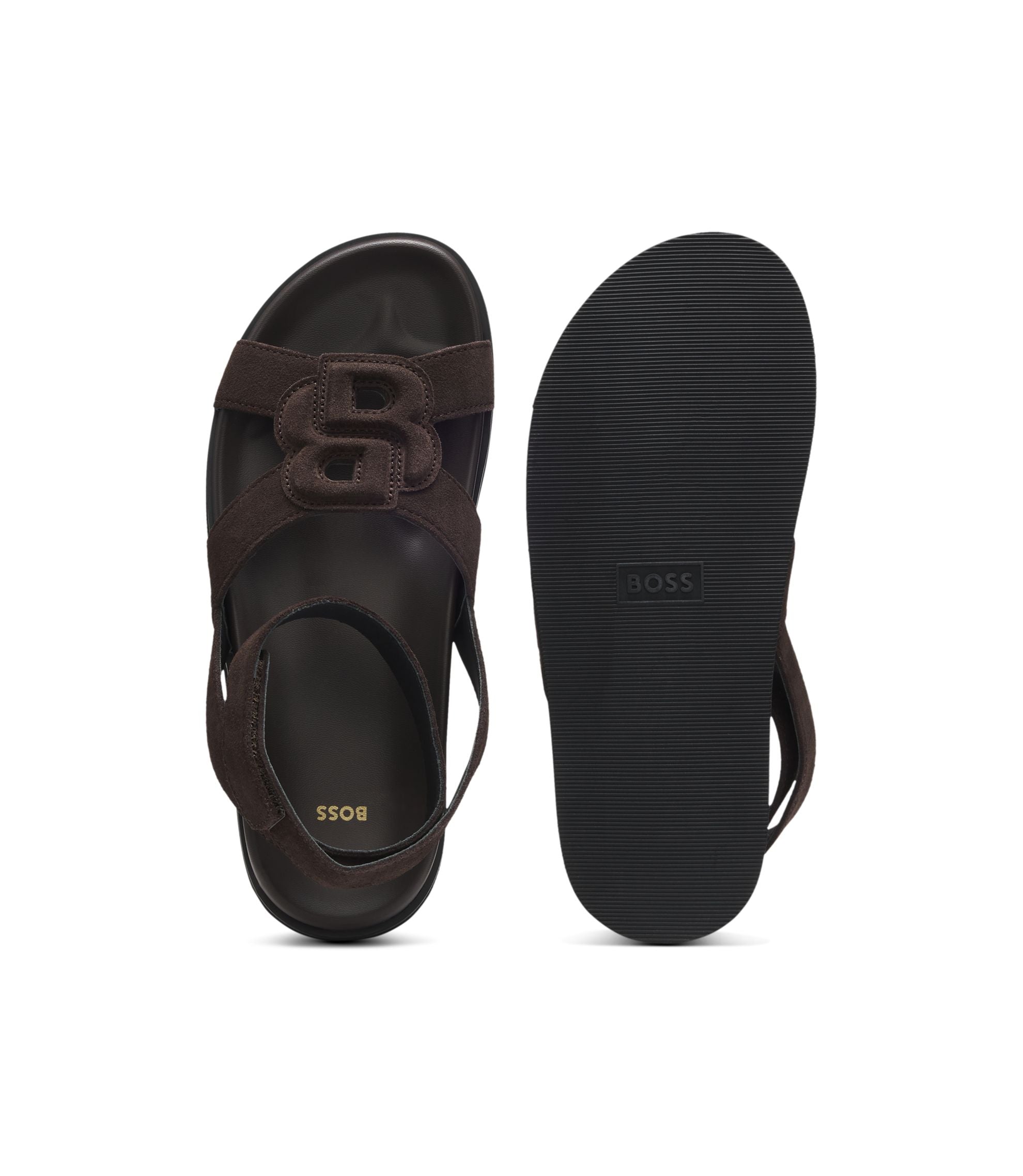Boss Suede Sandals With Double B Monogram Dark Brown Womens Dark Brown