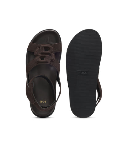 Boss Suede Sandals With Double B Monogram Dark Brown Womens Dark Brown