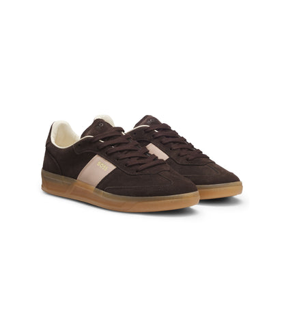 Boss Suede Trainers With Smooth Leather Trims Dark Brown Womens Dark Brown