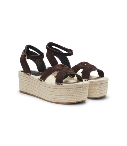 Boss Suede Espadrilles With Double B Monogram Dark Brown Womens Dark Brown