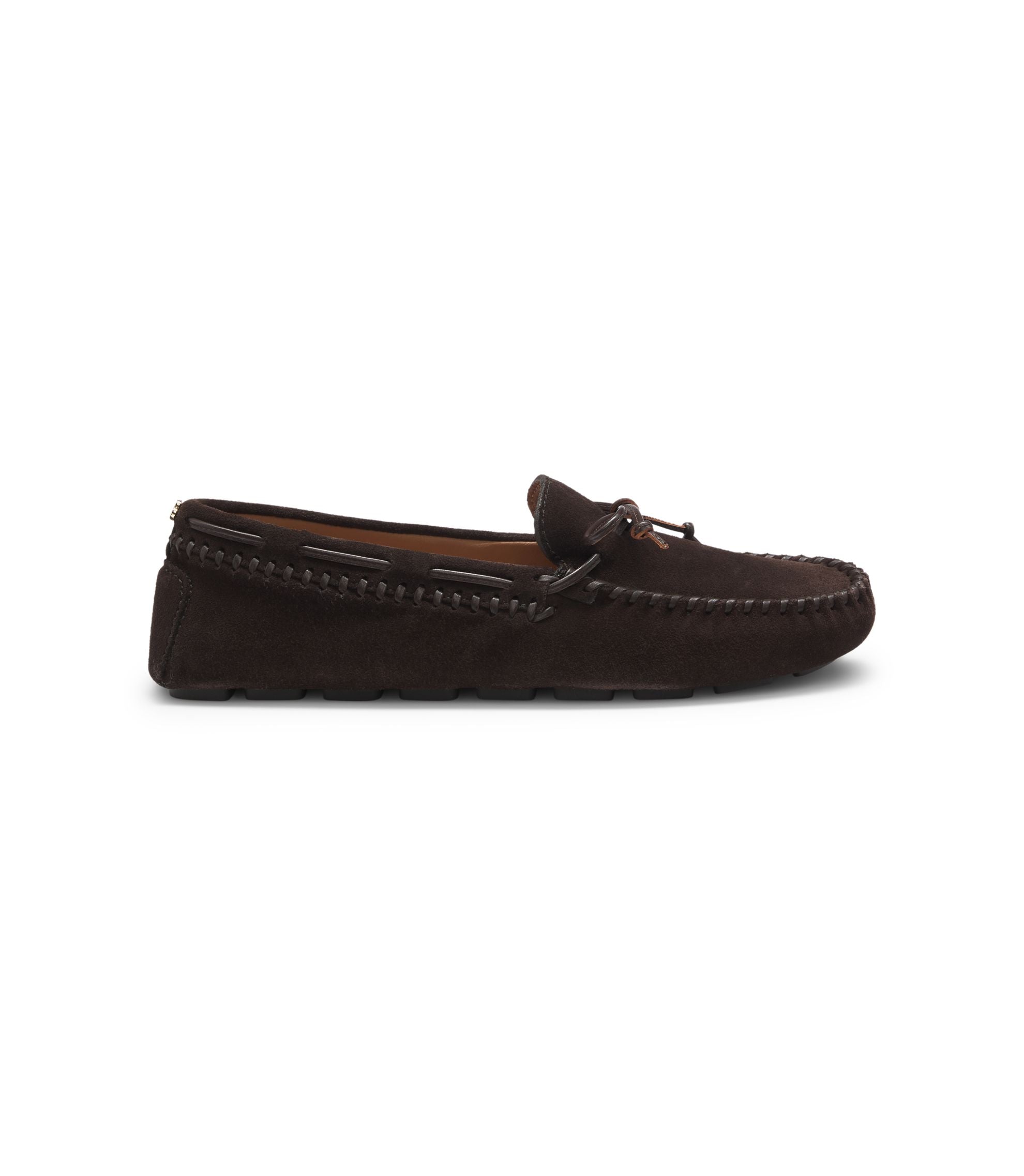 Boss Suede Moccasins With Whipstitching Dark Brown Womens Dark Brown