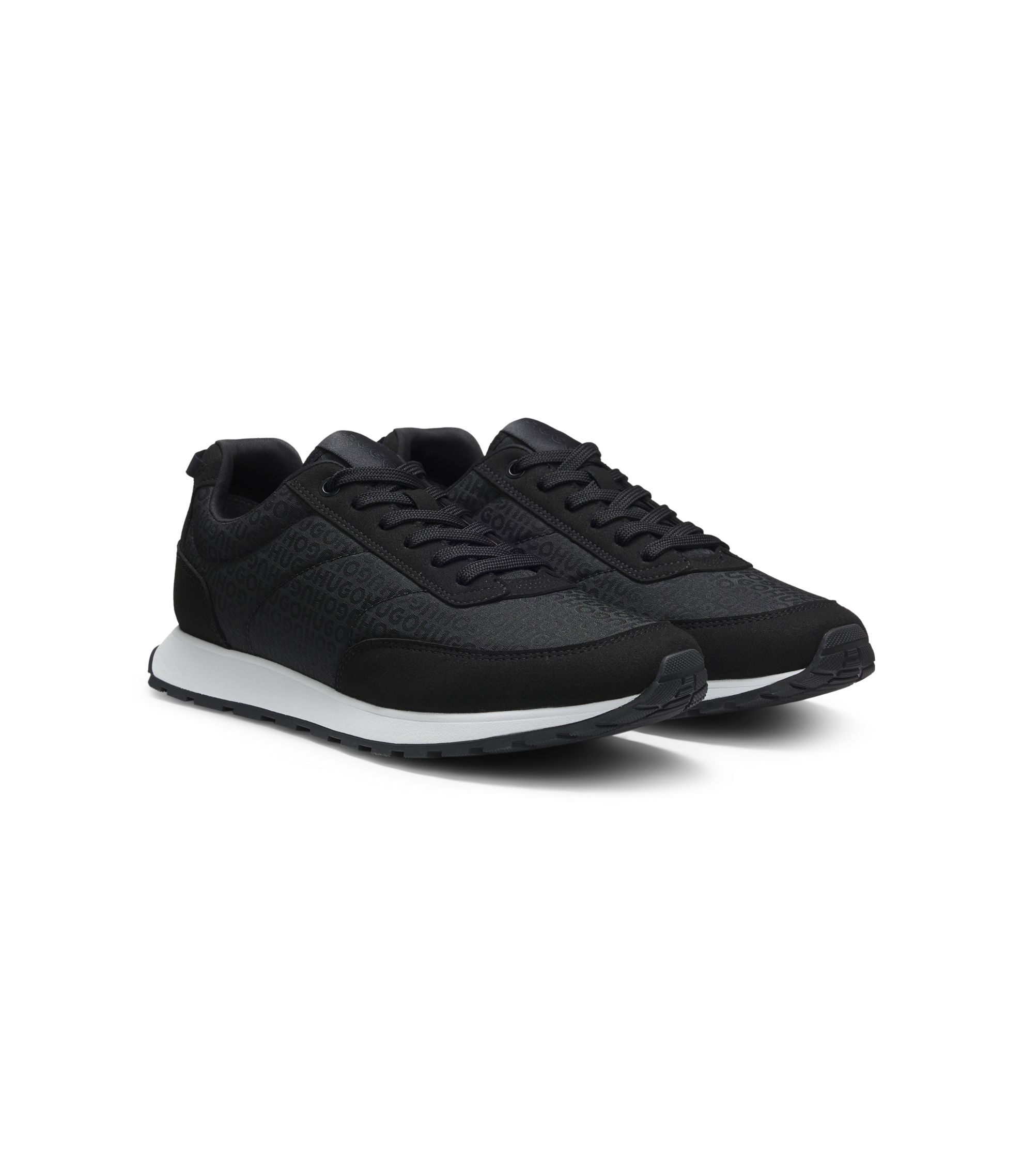 Hugo Running Inspired Trainers With Monogram Jacquard Uppers Black Black
