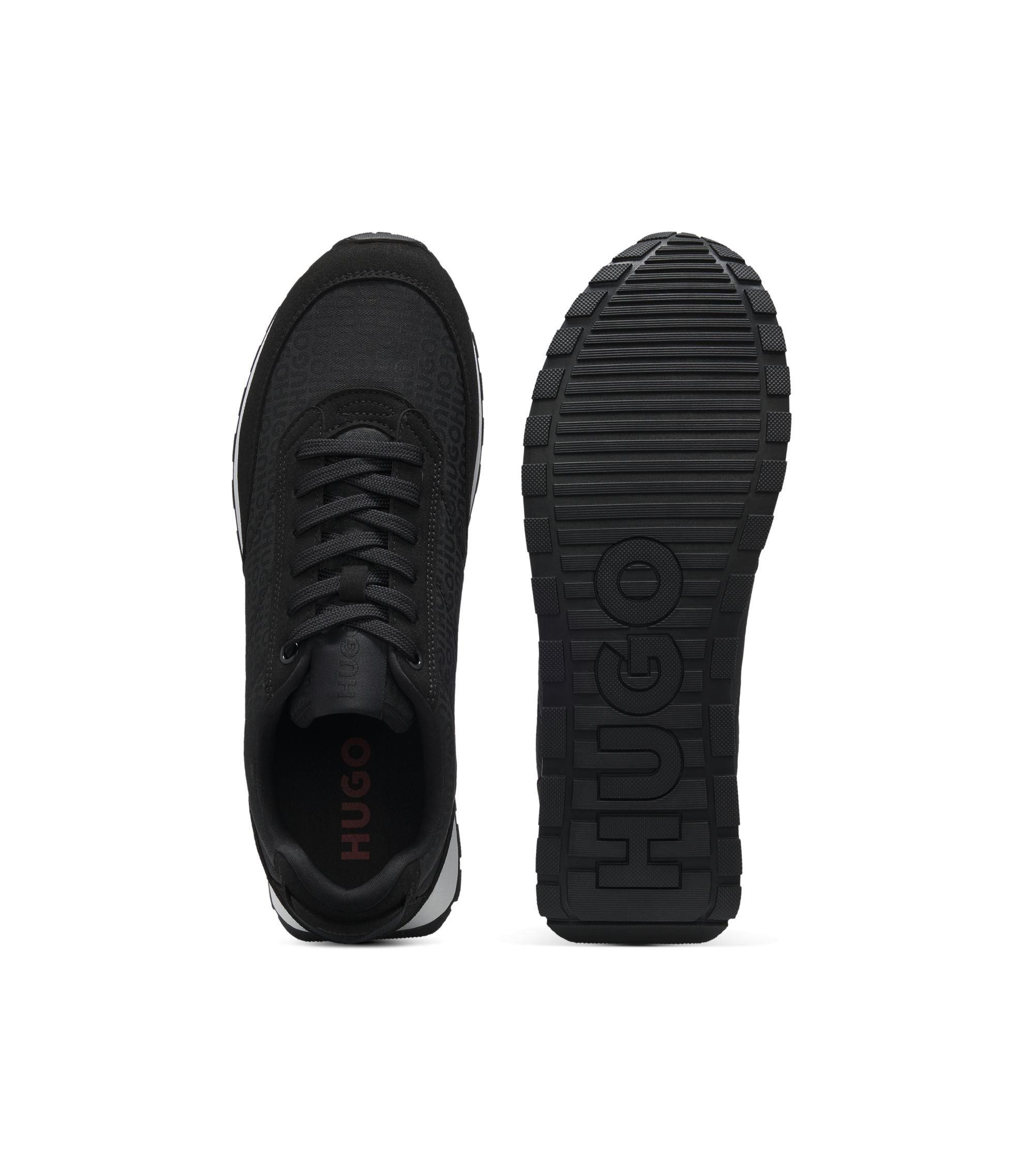 Hugo Running Inspired Trainers With Monogram Jacquard Uppers Black Black