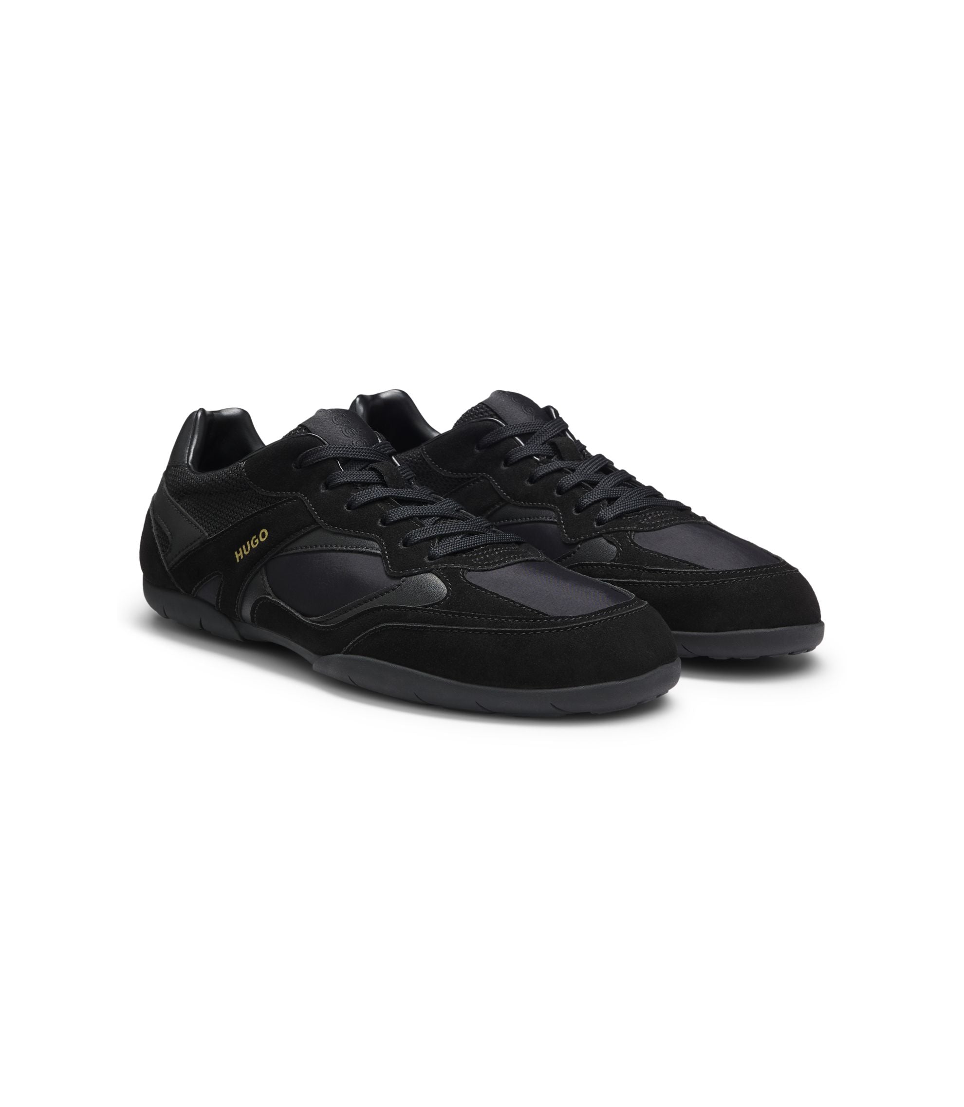Hugo Mixed Material Trainers With Open Mesh Black Black