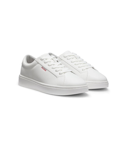 Hugo Contrast Logo Trainers In Faux Leather White White