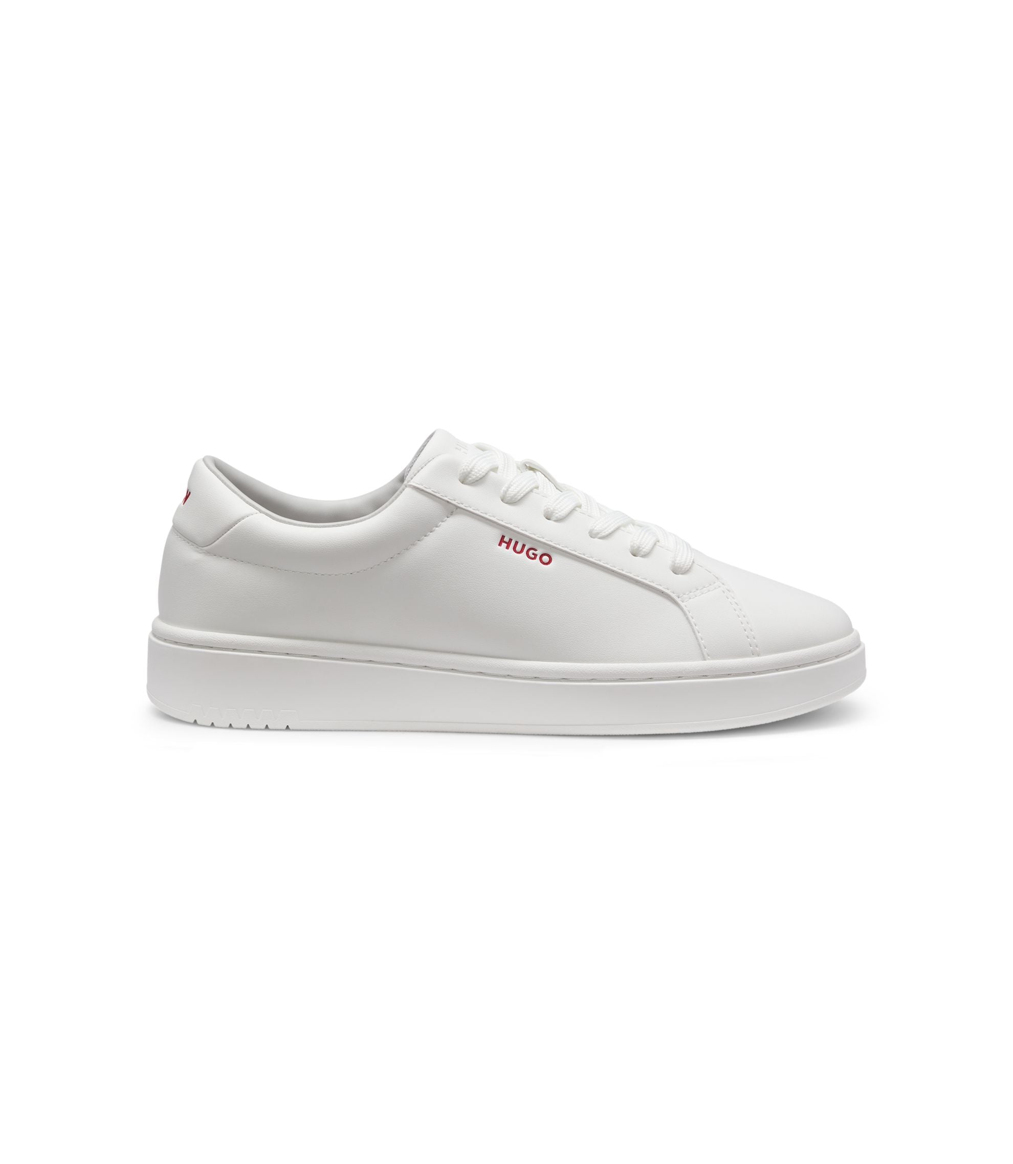 Hugo Contrast Logo Trainers In Faux Leather White White
