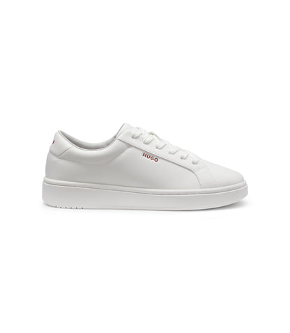 Hugo Contrast Logo Trainers In Faux Leather White White