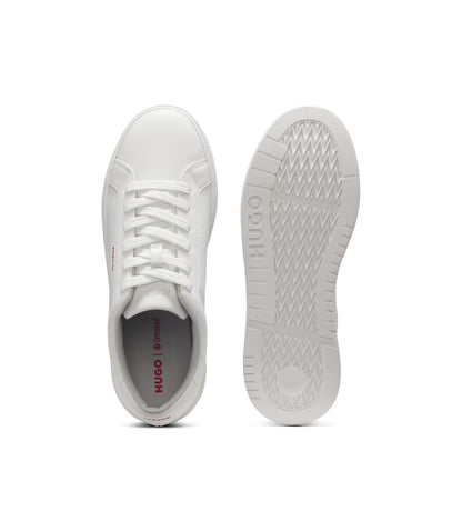 Hugo Contrast Logo Trainers In Faux Leather White White