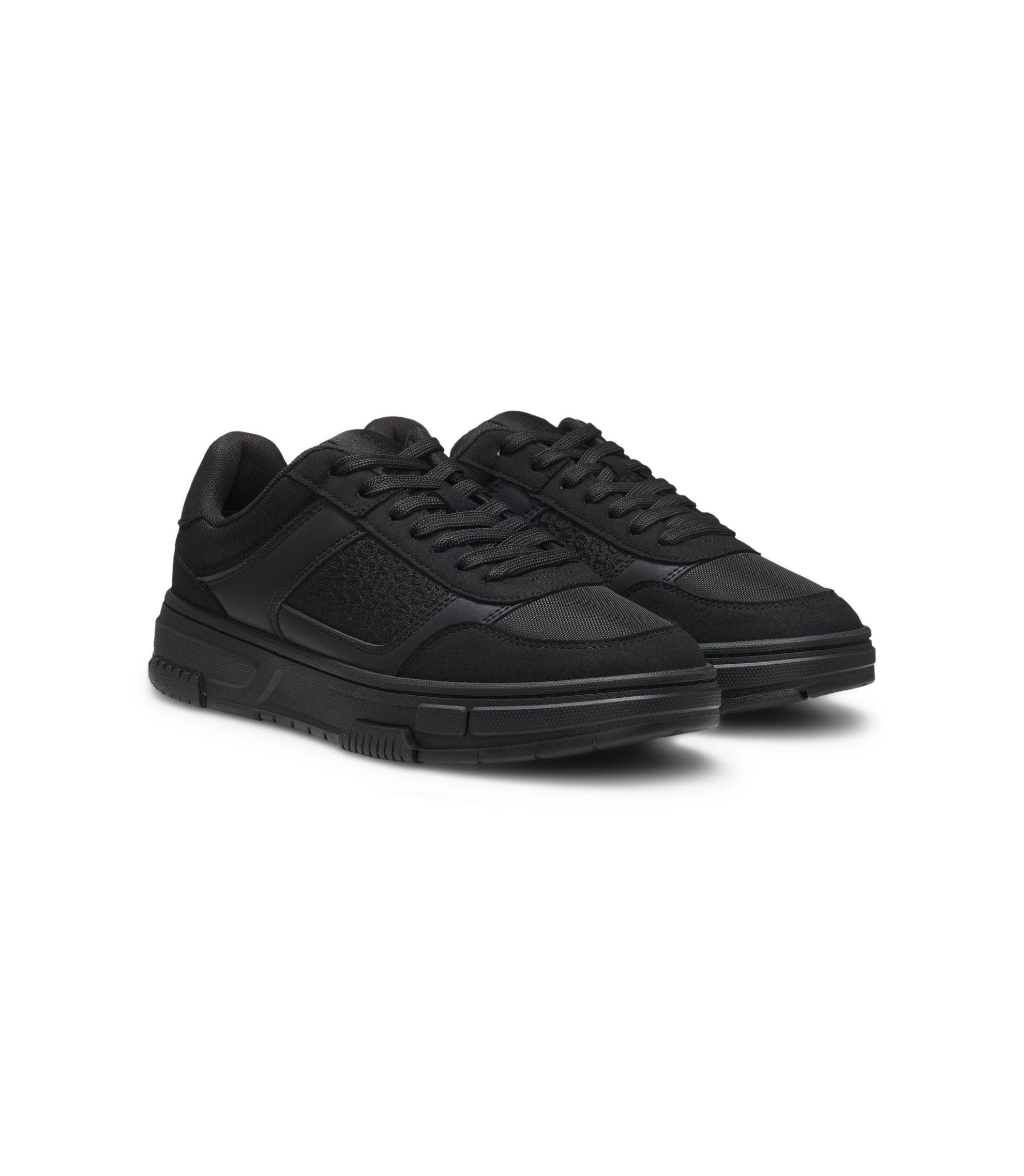 Hugo Lace Up Trainers With Monogram Detailing Black Black