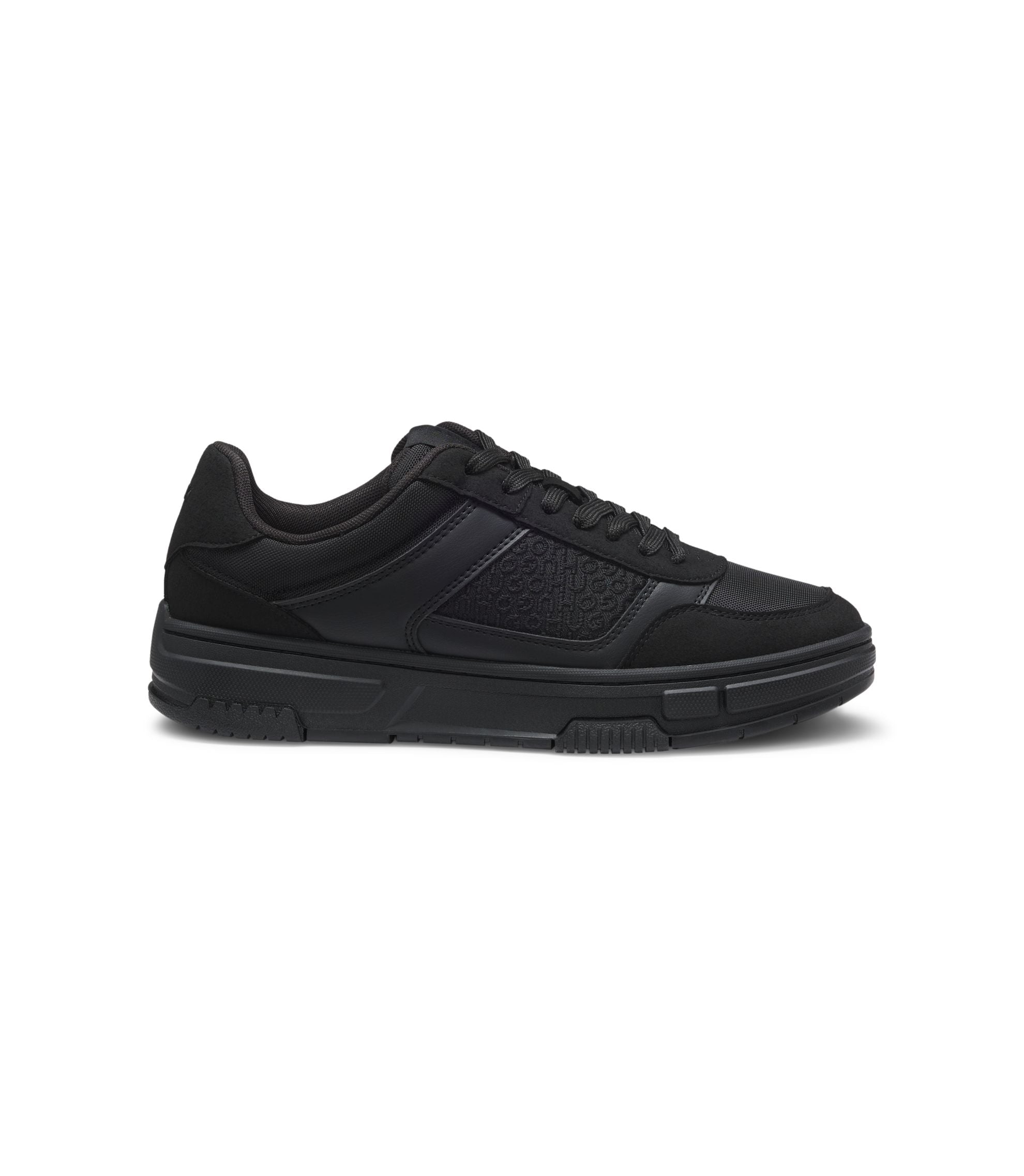 Hugo Lace Up Trainers With Monogram Detailing Black Black