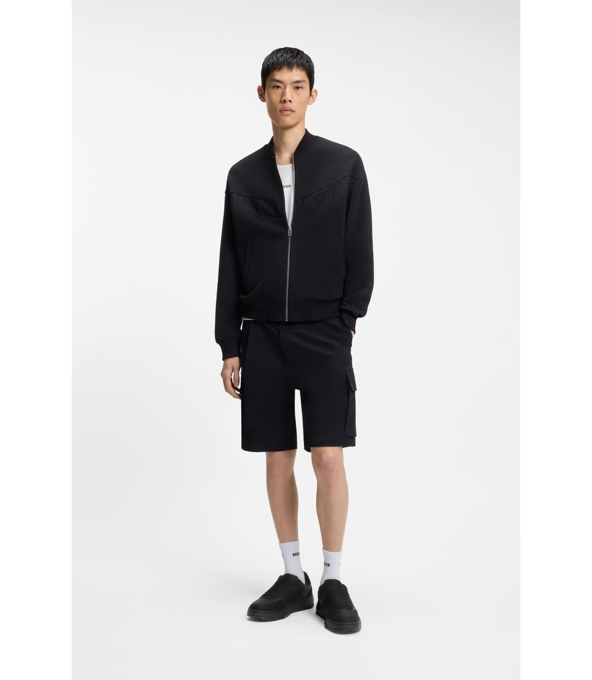 Hugo Lace Up Trainers With Monogram Detailing Black Black