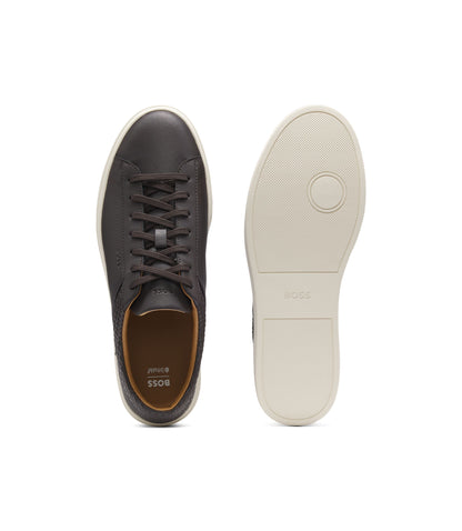 Boss Low Top Trainers With Woven And Grained Effects Dark Brown Dark Brown