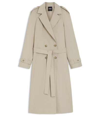 Boss Double Breasted Trench Coat With Low Waist Belt Light Beige Women's