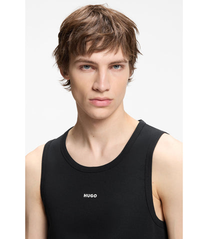 Hugo Contrast Logo Slim Fit Tank Top In Stretch Cotton Black