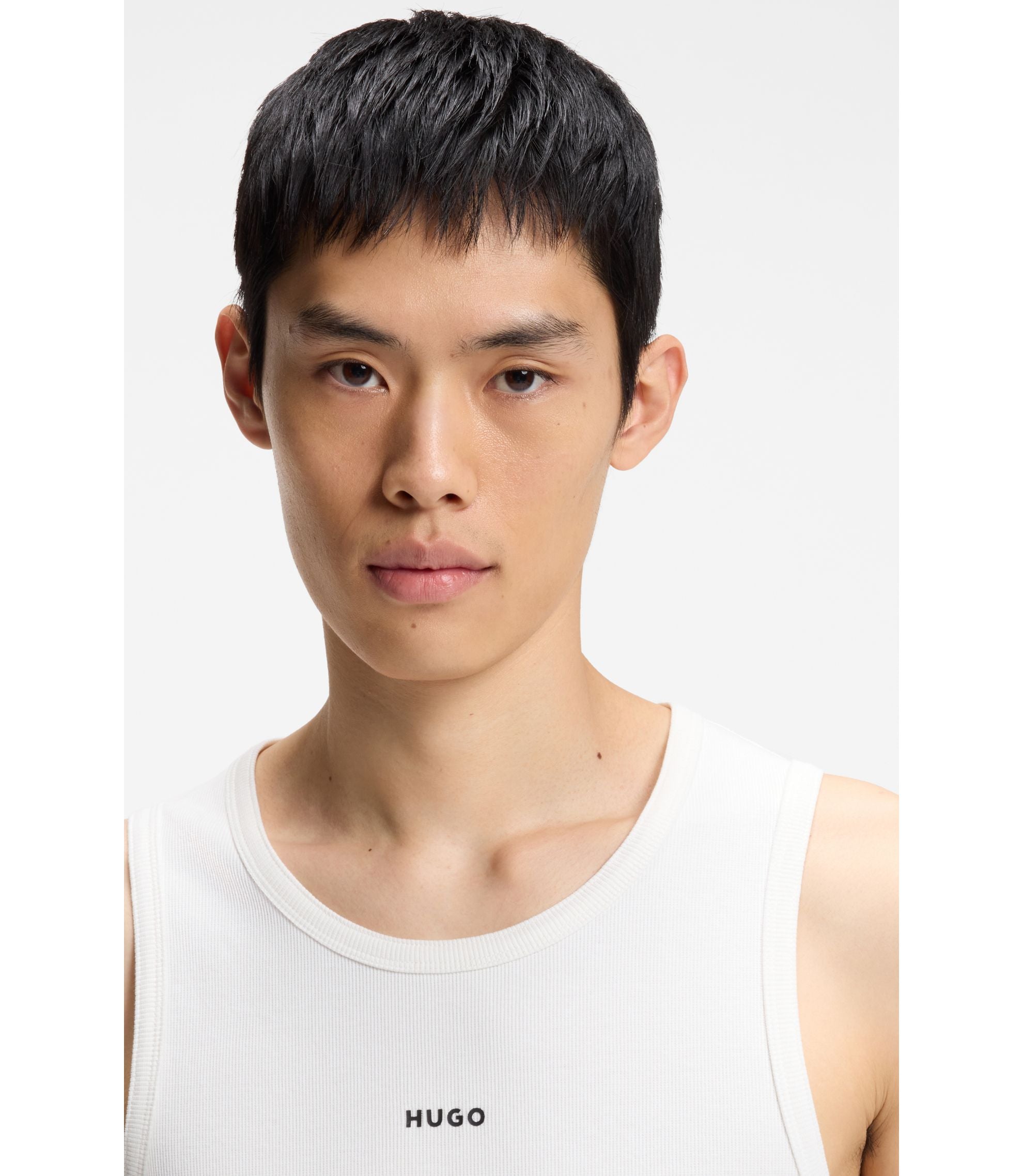 Hugo Contrast Logo Slim Fit Tank Top In Stretch Cotton White