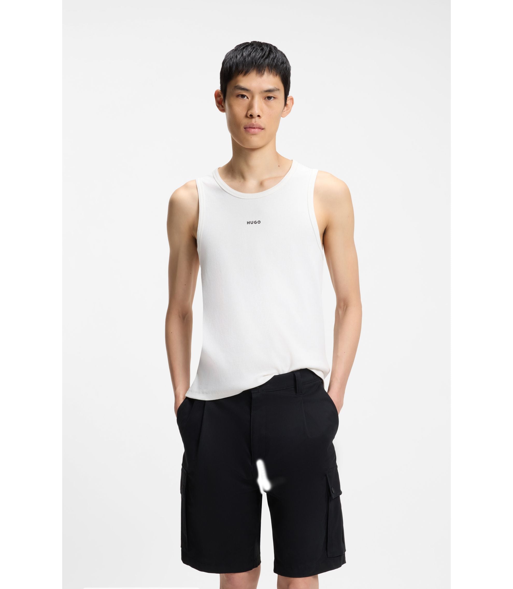 Hugo Contrast Logo Slim Fit Tank Top In Stretch Cotton White