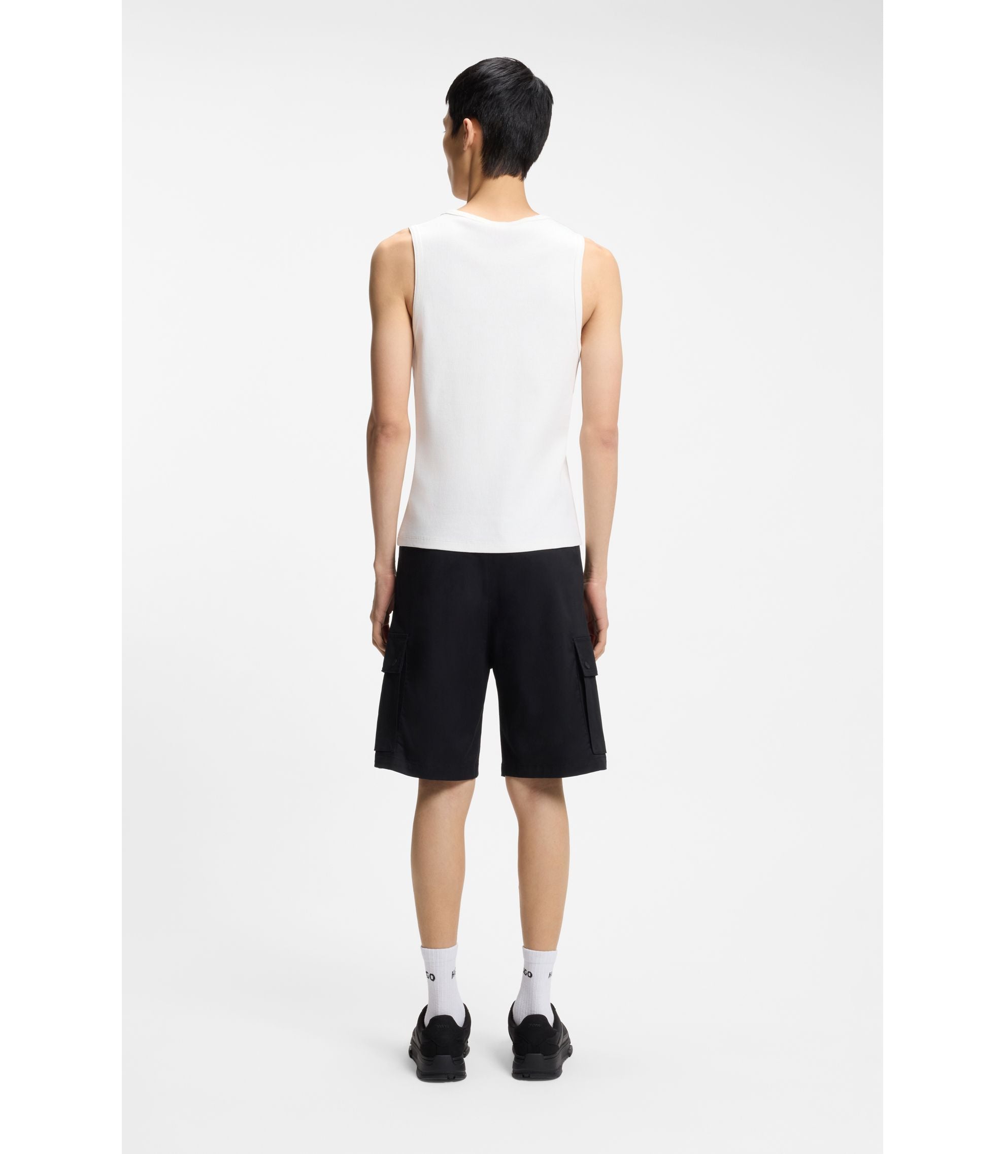 Hugo Contrast Logo Slim Fit Tank Top In Stretch Cotton White