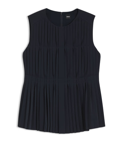 Boss Sleeveless Crepe Blouse With Pleats Dark Blue Women's