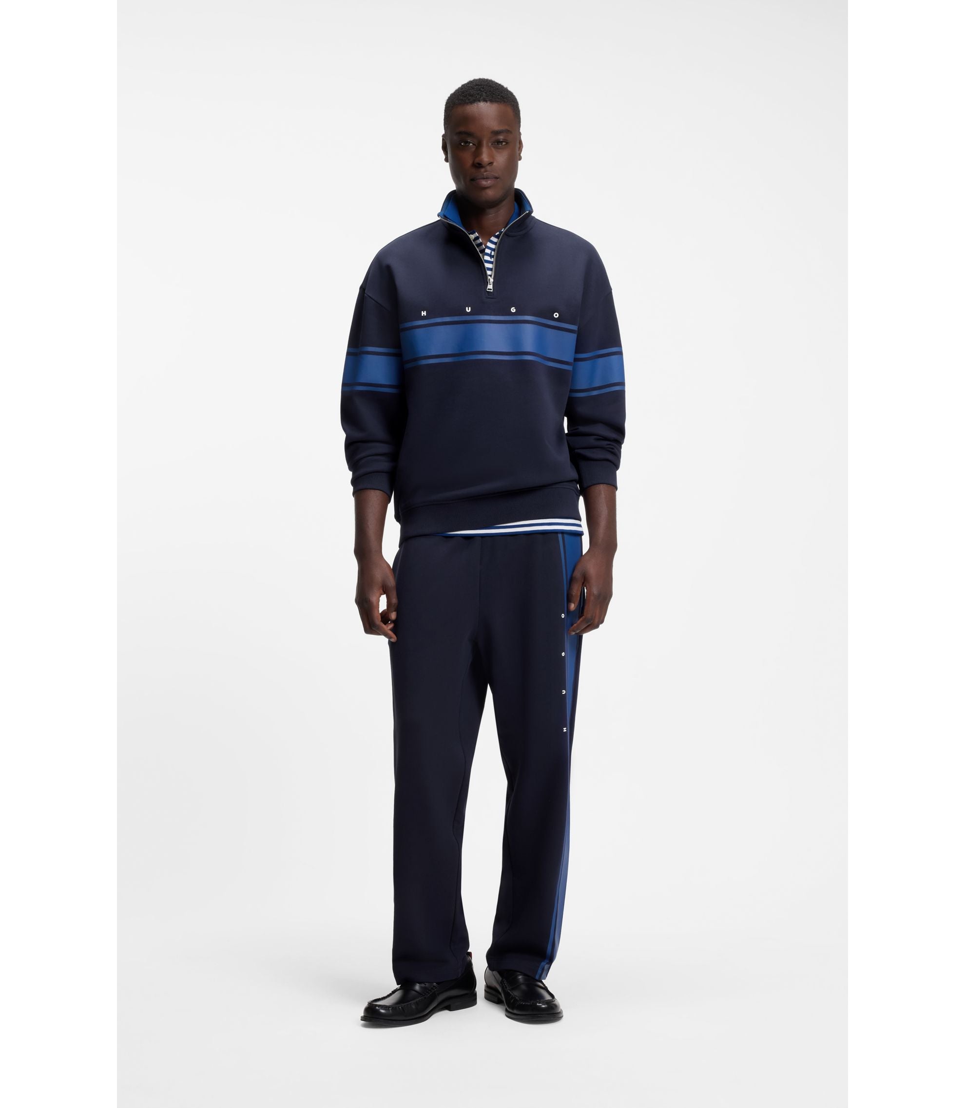 Hugo Relaxed Fit Sweatpants In Cotton With Side Stripe Dark Blue