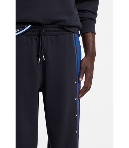 Hugo Relaxed Fit Sweatpants In Cotton With Side Stripe Dark Blue