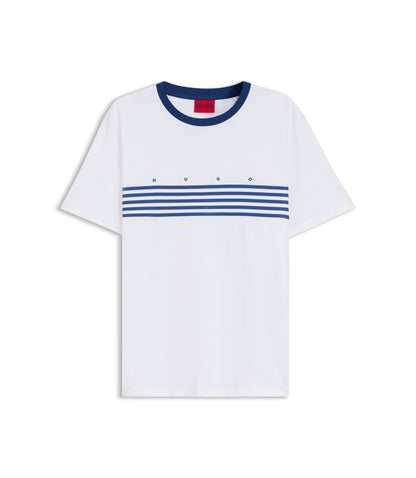 Hugo Cotton T Shirt With Printed Stripes White