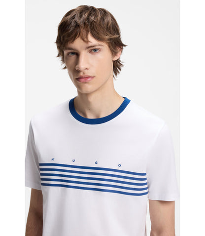 Hugo Cotton T Shirt With Printed Stripes White