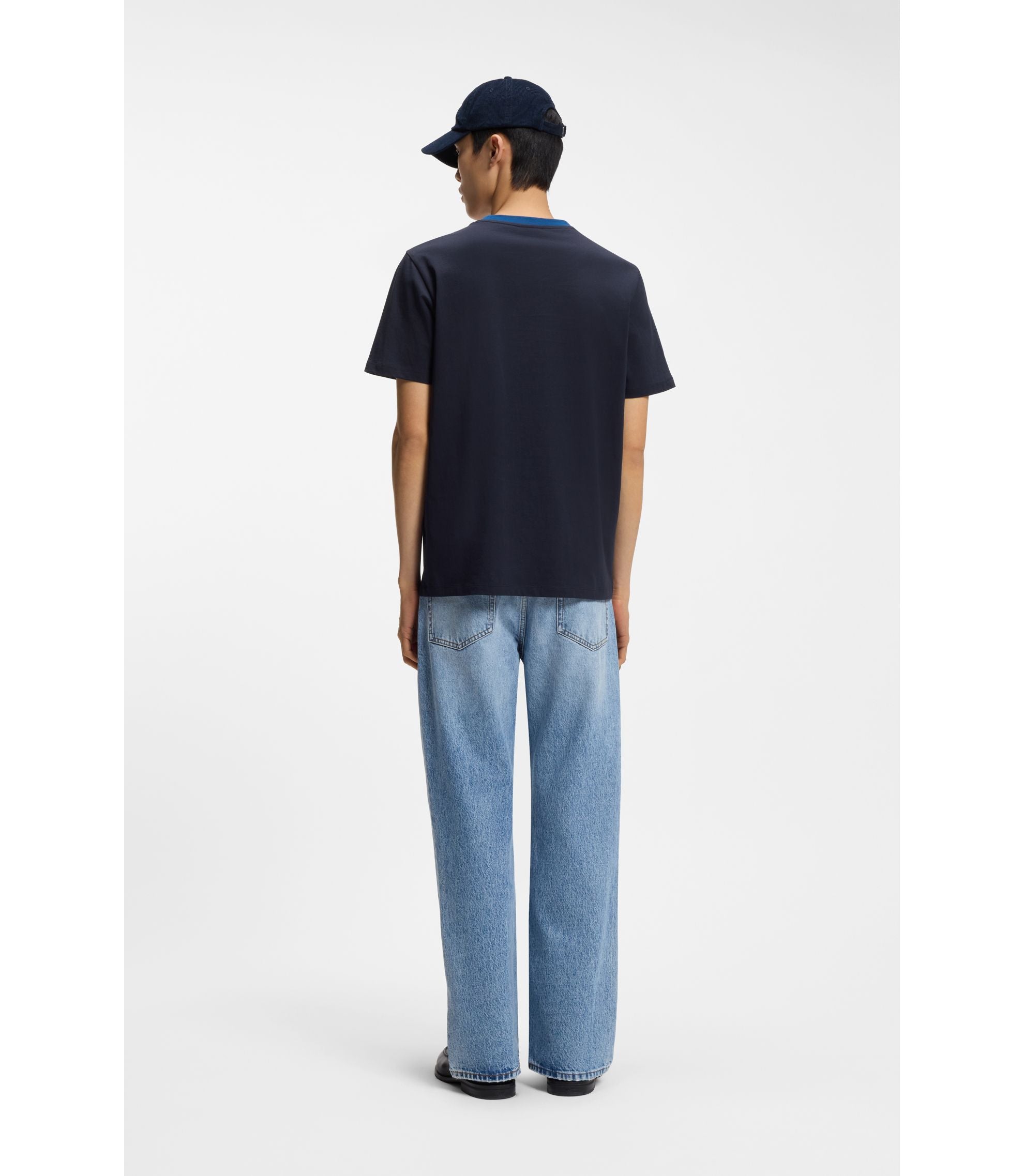 Hugo Cotton T Shirt With Printed Stripes Dark Blue