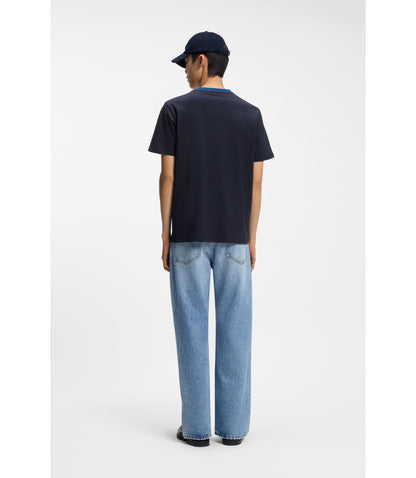 Hugo Cotton T Shirt With Printed Stripes Dark Blue