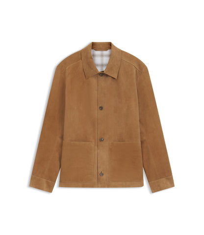 Boss Button Up Suede Jacket With Checkered Lining Beige