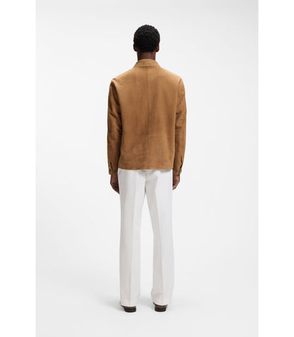 Boss Button Up Suede Jacket With Checkered Lining Beige