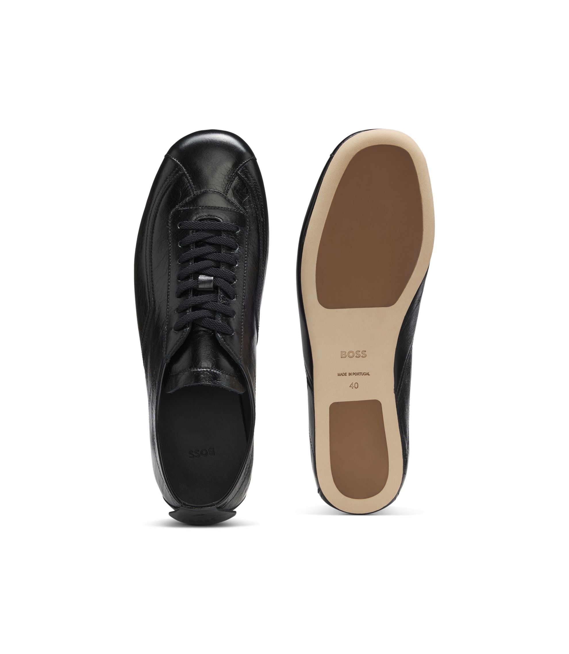 Boss Leather Loafers With Debossed Logo Detail Black Womens Black