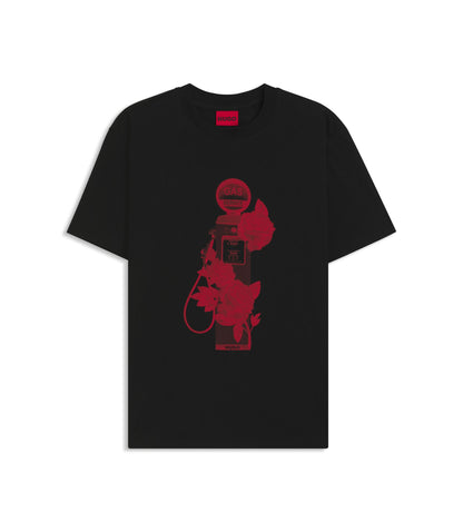 Hugo Rose Artwork T Shirt In Cotton Jersey Black