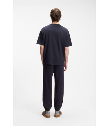 Hugo Loose Fit T Shirt In Cotton With Suede Logo Badge Dark Blue