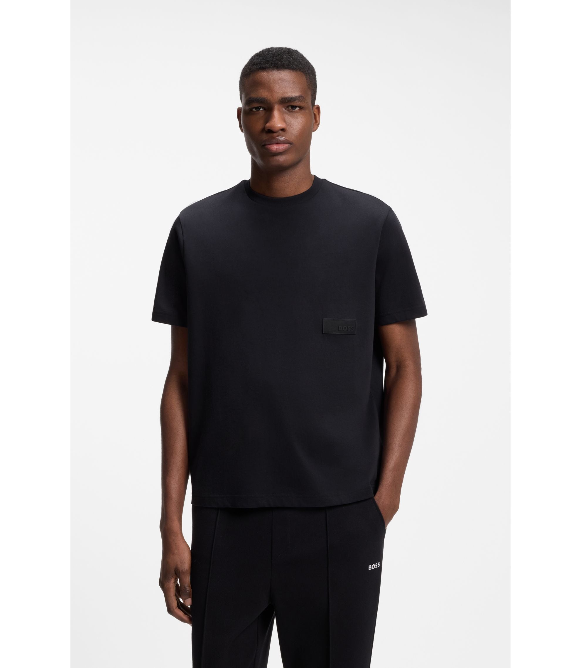Boss Relaxed Fit T Shirt In Cotton Jersey Dark Blue