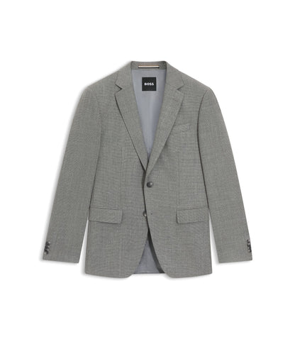 Boss Patterned Slim Fit Jacket In Stretch Wool Silver