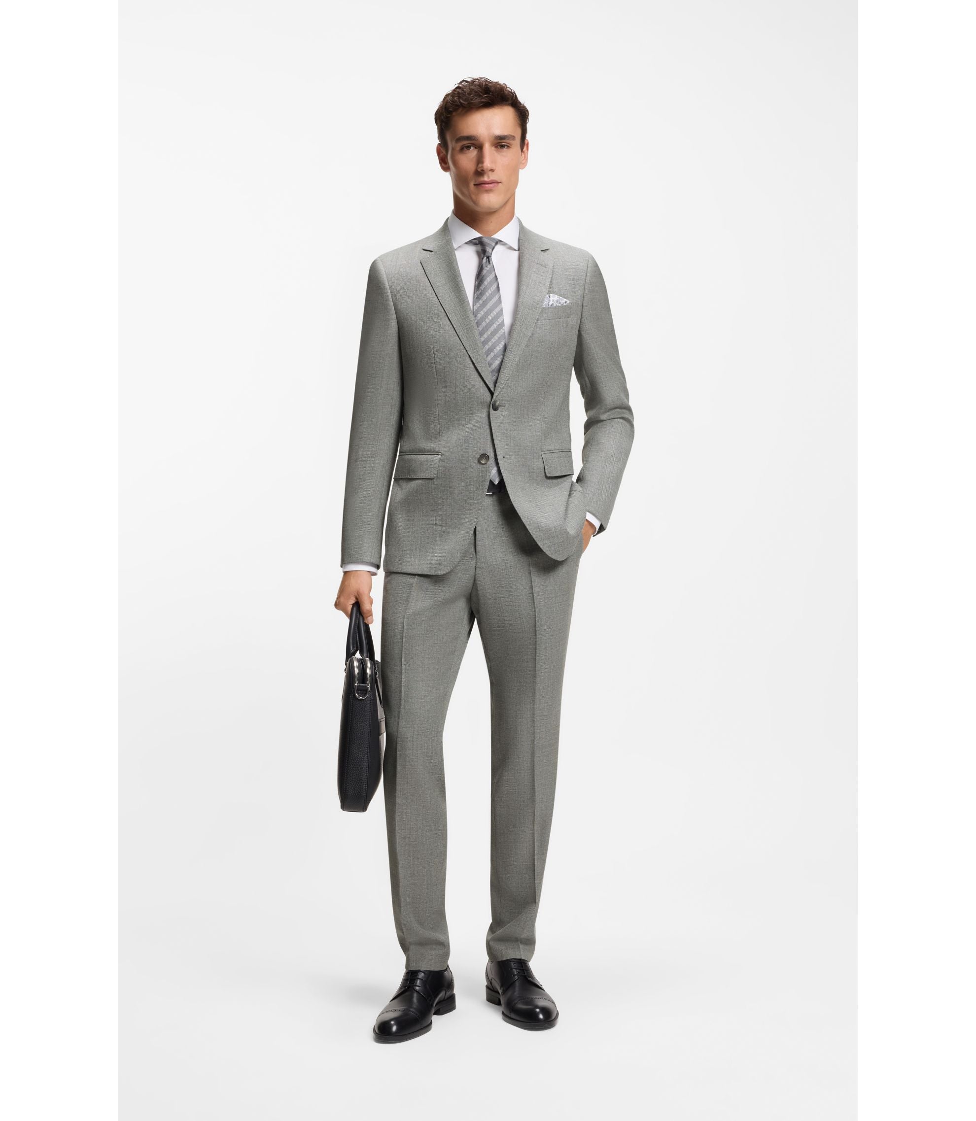Boss Patterned Slim Fit Jacket In Stretch Wool Silver