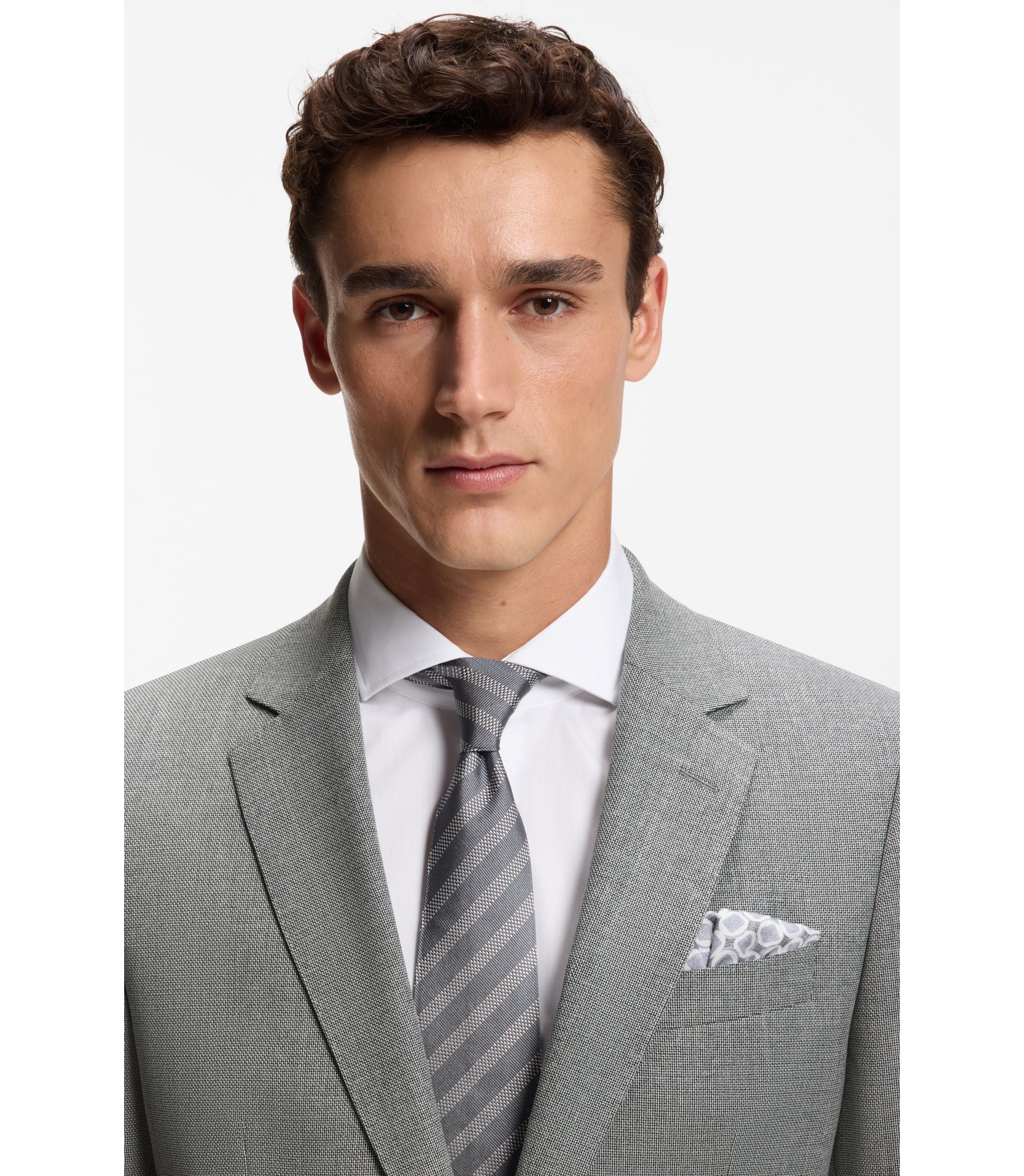Boss Patterned Slim Fit Jacket In Stretch Wool Silver