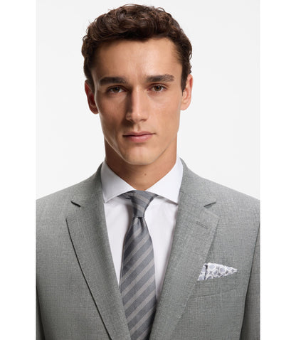 Boss Patterned Slim Fit Jacket In Stretch Wool Silver