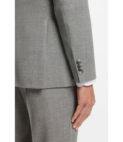 Boss Patterned Slim Fit Jacket In Stretch Wool Silver