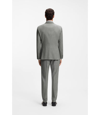 Boss Patterned Slim Fit Jacket In Stretch Wool Silver